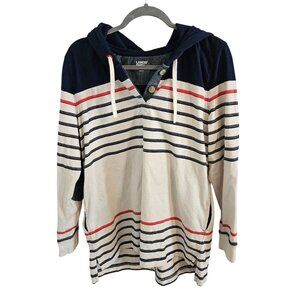 Lands End Woman Size L Striped Cotton Sweatshirt Elbow Pad Henley front Nautical